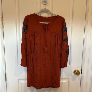 Rust Orange Embroidered Dress